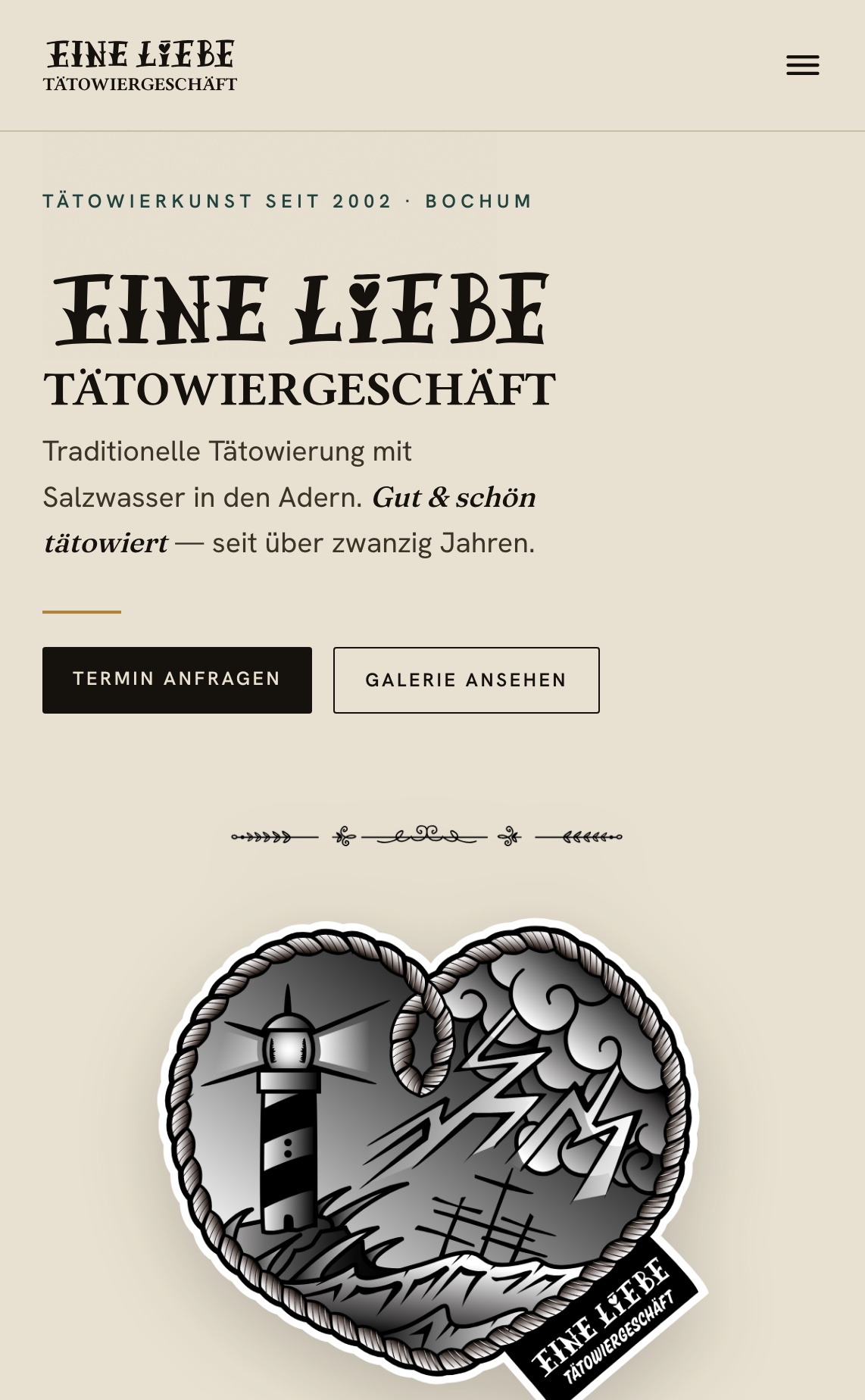 Eine Liebe Tätowiergeschäft — Website & CMS